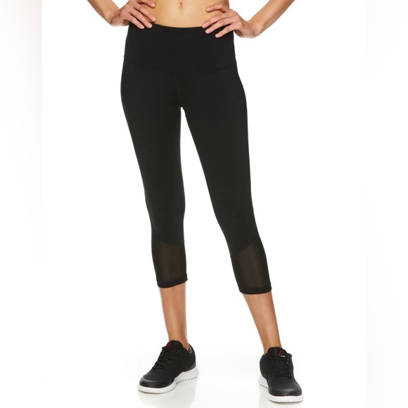 NWT Reebok Vigor High-rise Skinny Capri Black Mesh Panel Insert REW192LE07005 XS - Picture 1 of 13